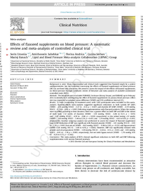 (PDF) Effects of flaxseed supplements on blood pressure A systematic