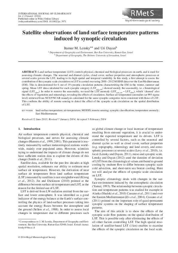 (PDF) Satellite observations of land surface temperature patterns ...