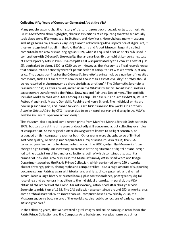 (PDF) Collecting Fifty Years of ComputerGenerated Art at the V&A. In