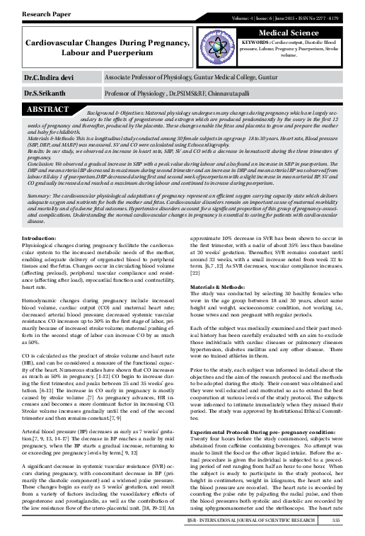 (PDF) Cardiovascular Changes During Pregnancy, Labour and Puerperium