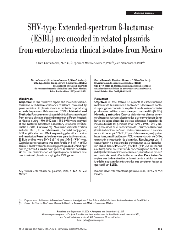 (PDF) SHV-type Extended-spectrum ß-lactamase (ESBL) are encoded in ...