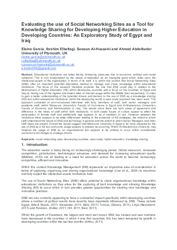 (PDF) Evaluating the use of Social Networking Sites as a Tool for ...