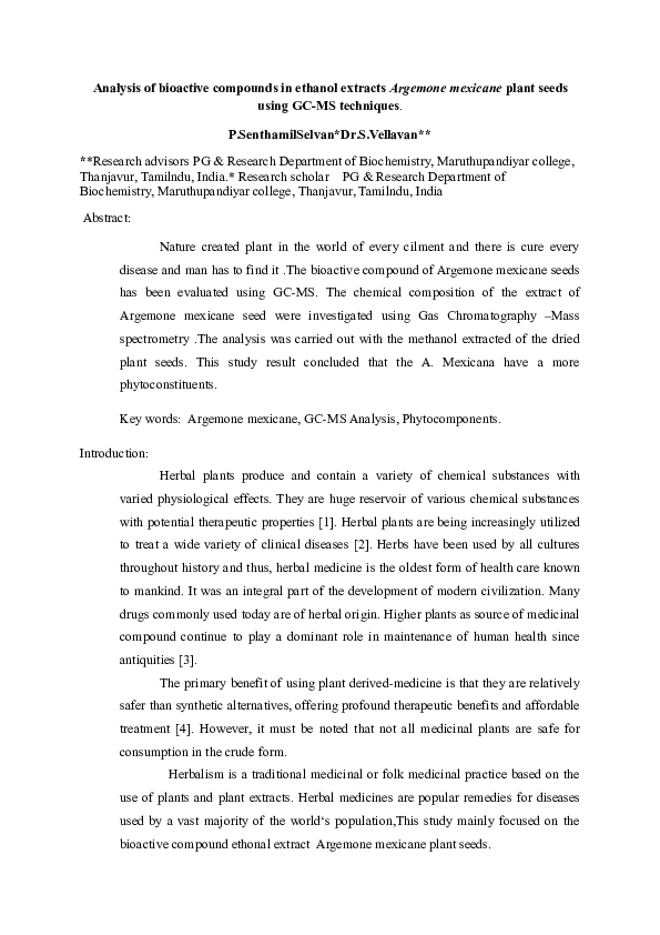 (DOC) Analysis of bioactive compounds in ethanol extracts Argemone ...