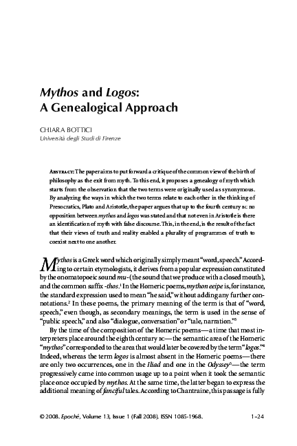 Pdf Mythos And Logos A Genealogical Approach Chiara Bottici Academia Edu