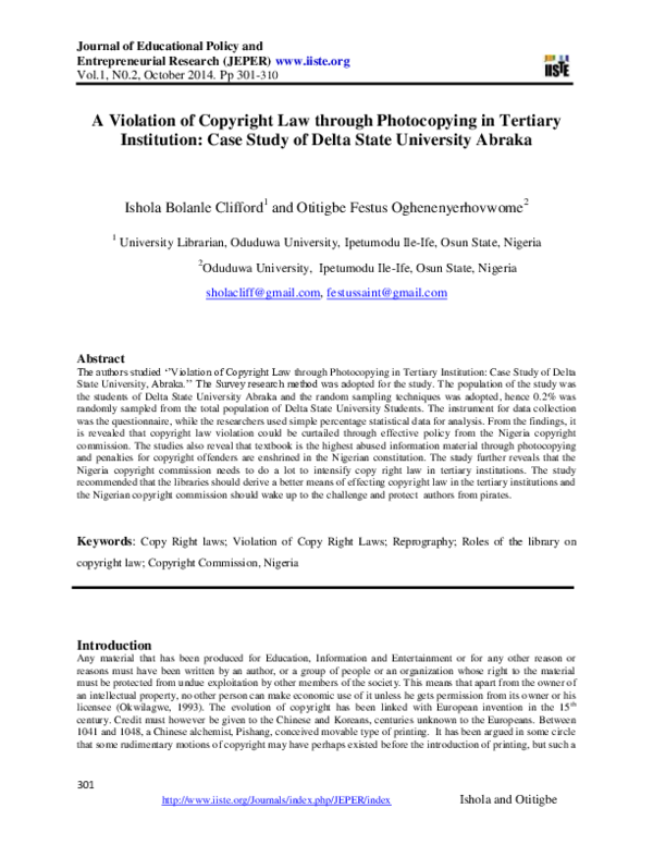 (PDF) A Violation of Copyright Law through Photocopying in Tertiary ...