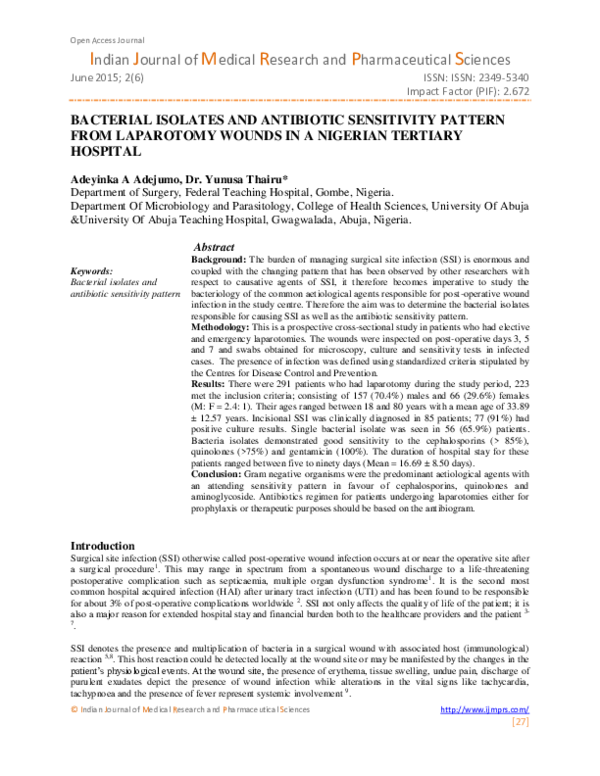 (PDF) BACTERIAL ISOLATES AND ANTIBIOTIC SENSITIVITY PATTERN FROM ...