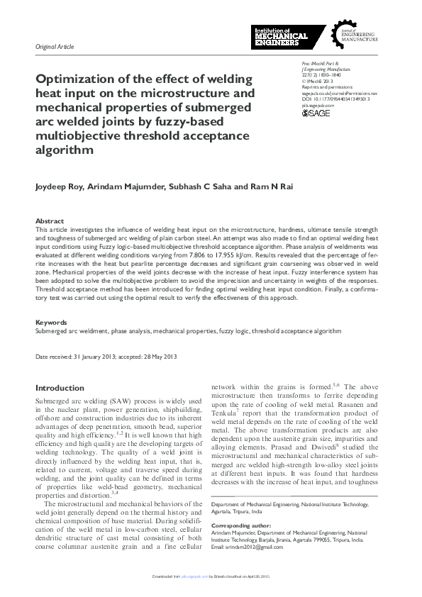 (PDF) Optimization of the effect of welding heat input on the ...