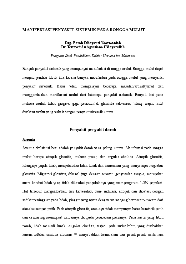 (DOC) MANIFESTASI PENYAKIT SISTEMIK PADA RONGGA MULUT