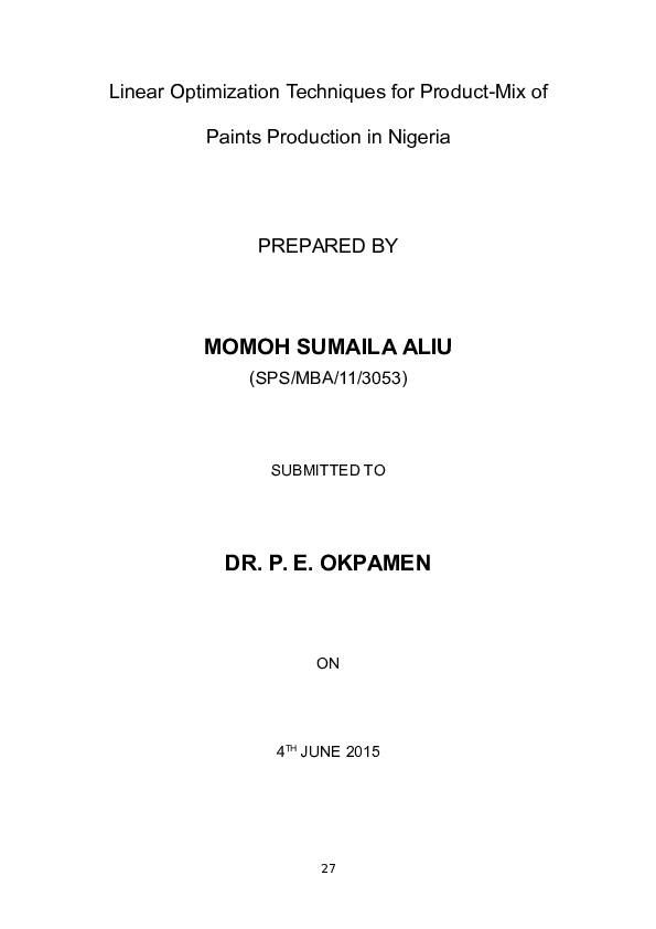 (DOC) Linear Optimization Techniques for Bougilux Paints Production in ...