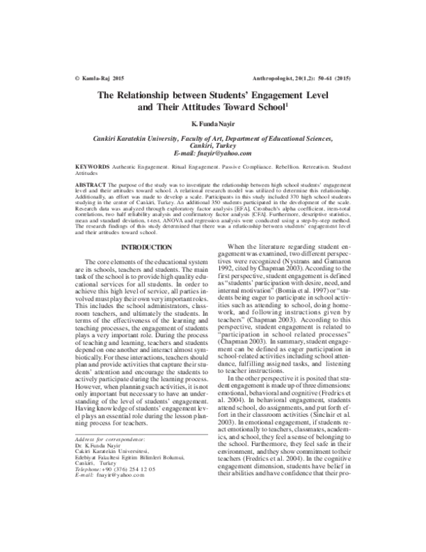 (PDF) The Relationship between Students’ Engagement Level and Their ...