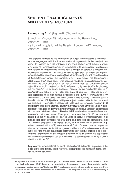 (PDF) Sententional Arguments and Event Structure