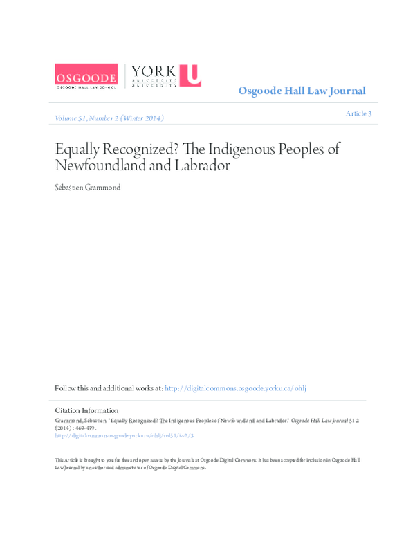 (PDF) Equally Recognized? The Indigenous Peoples of Newfoundland and ...