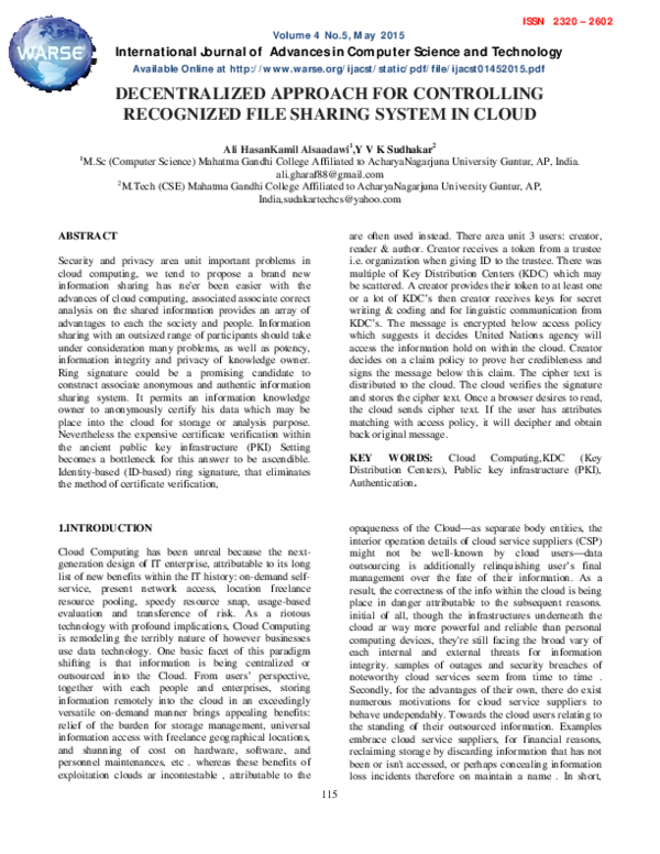 (PDF) DECENTRALIZED APPROACH FOR CONTROLLING RECOGNIZED FILE SHARING ...