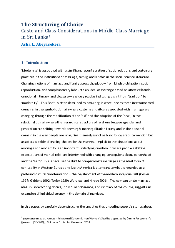 (PDF) The Structuring of Choice. Caste and Class Considerations in ...