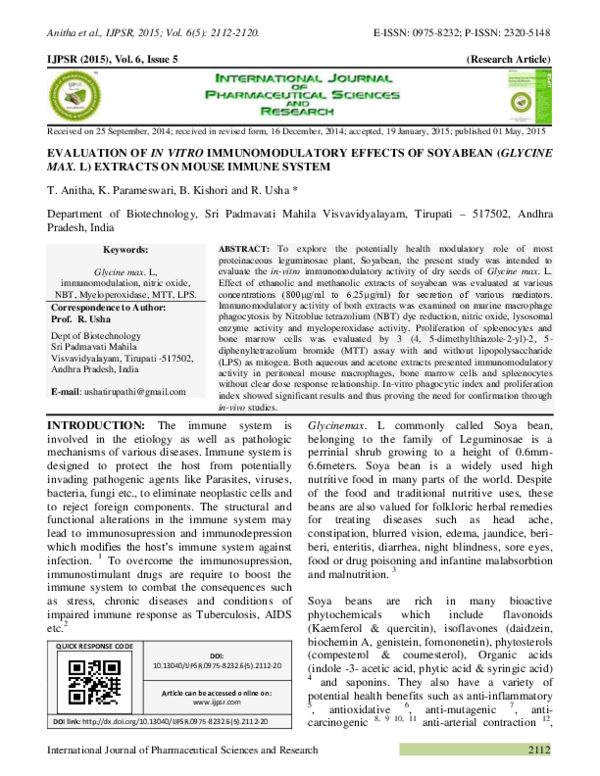 (PDF) Evaluation of In vitro Immunomodulatory effects of Soyabean ...