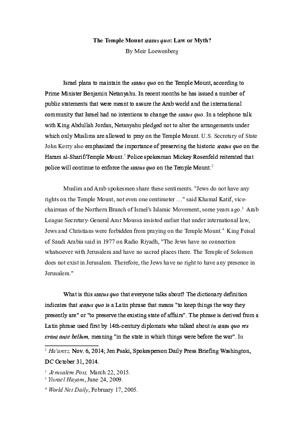 (DOC) The Temple Mount status quo Law or Myth? Meir Loewenberg