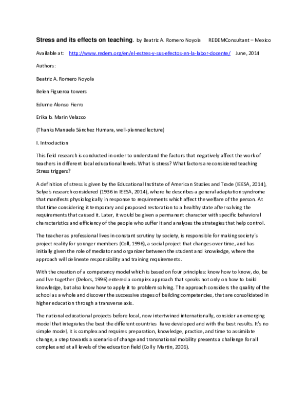 (PDF) Stress and its effect on Teachers