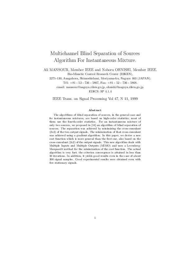 (PDF) Multichannel Blind Separation of Sources Algorithm For ...