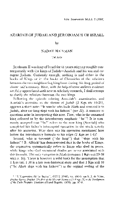 (PDF) Azariah of Judah and Jeroboam II of Israel, Vetus Testamentum 43 ...