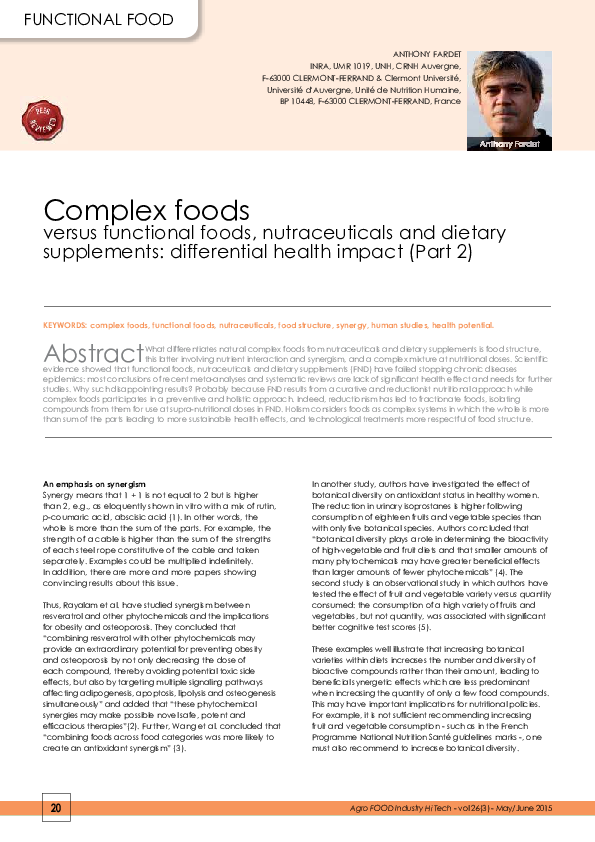(PDF) Complex foods versus functional foods, nutraceuticals and dietary ...