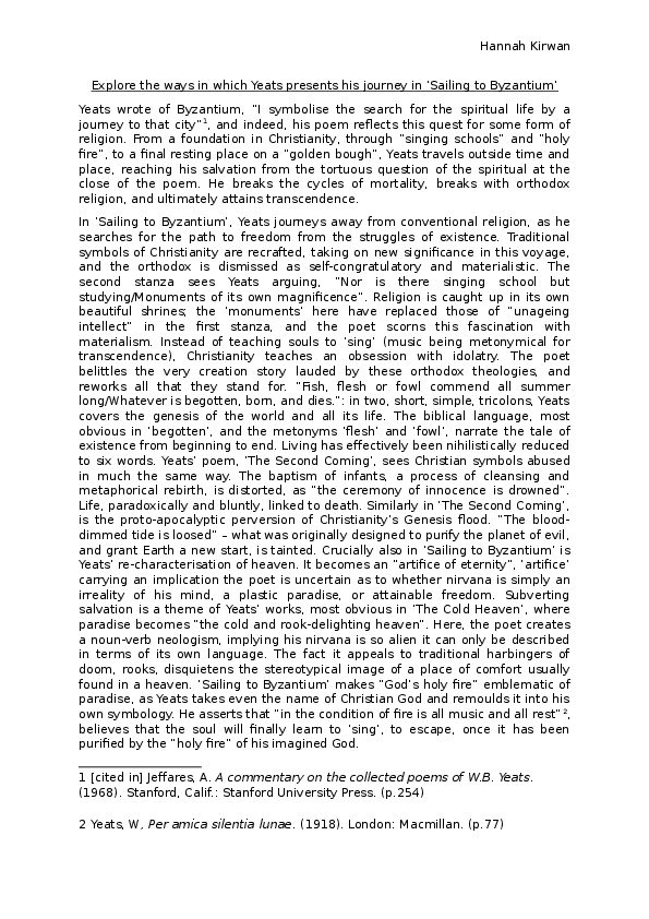 (DOC) Yeats' Sailing To Byzantium A Journey of Time and Space Hannah