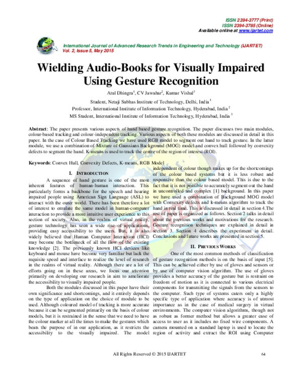 (PDF) Wielding AudioBooks for Visually Impaired Using Gesture