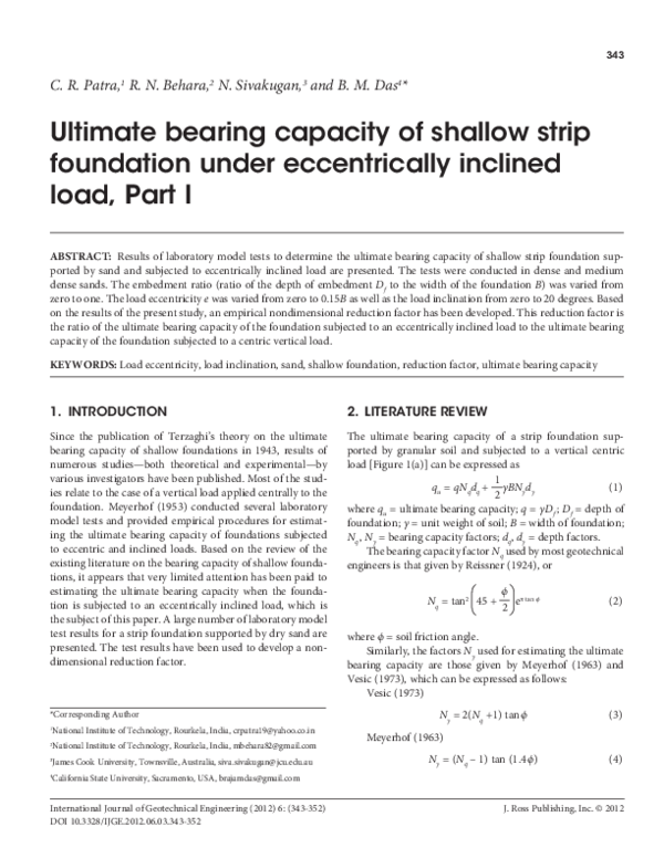 (PDF) Ultimate bearing capacity of shallow strip foundation under ...