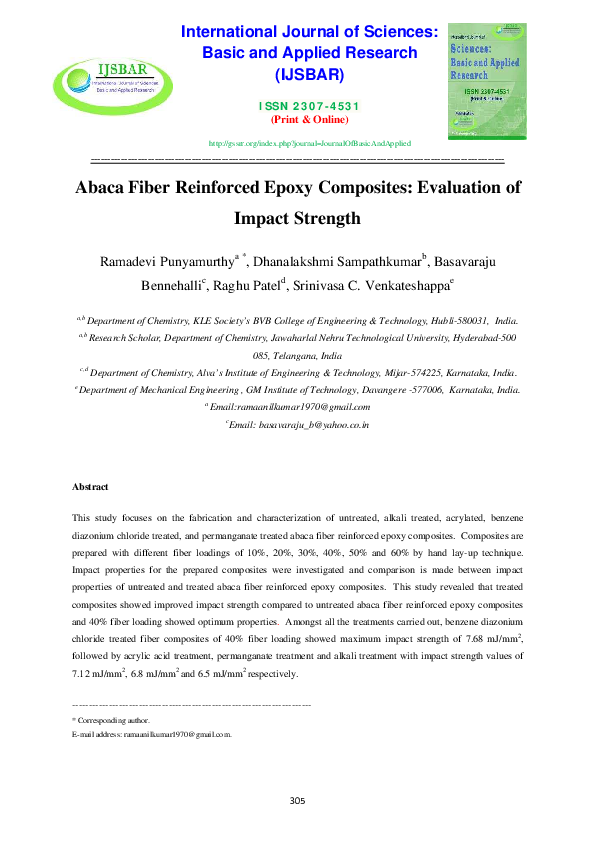 (PDF) Abaca Fiber Reinforced Epoxy Composites Evaluation of Impact