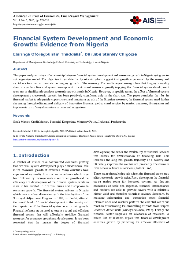 Financial System Development and Economic Growth: Evidence from Nigeria