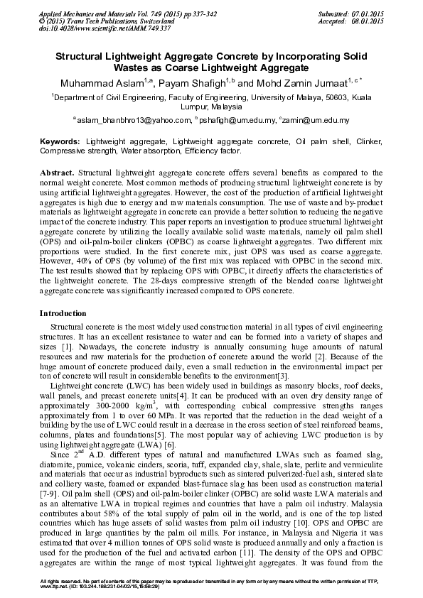 Pdf Structural Lightweight Aggregate Concrete By Incorporating Solid