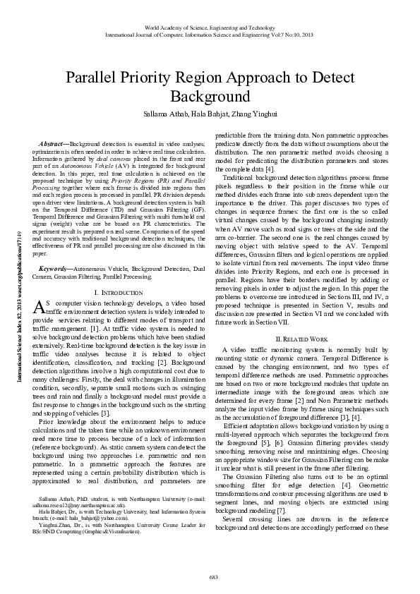(PDF) Parallel Priority Region Approach to Detect Background