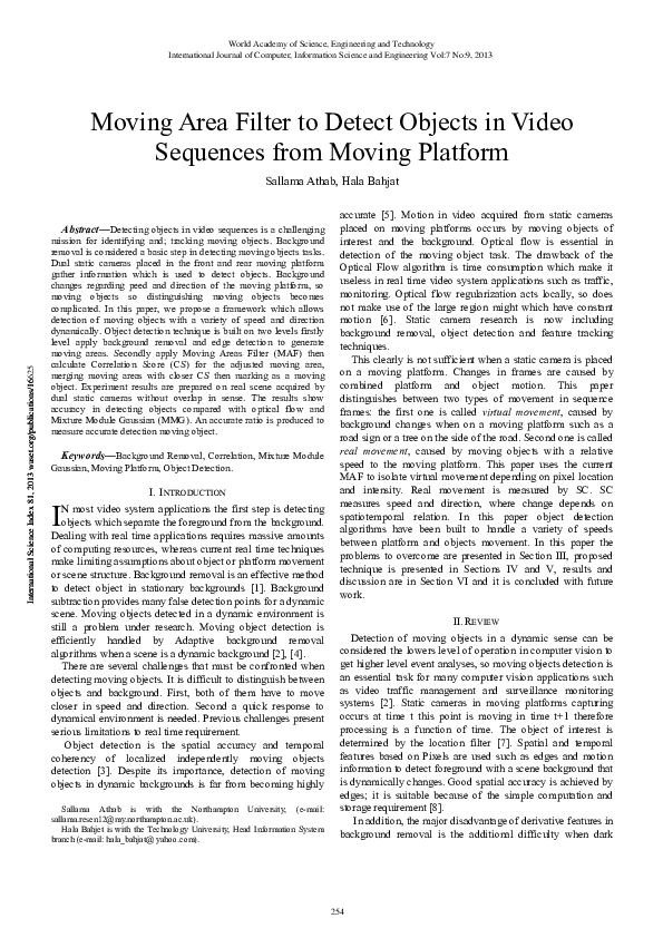 (PDF) Moving Area Filter to Detect Objects in Video Sequences from ...
