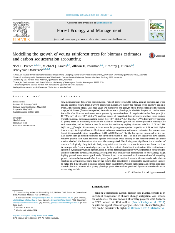 (PDF) Modelling the growth of young rainforest trees for biomass ...
