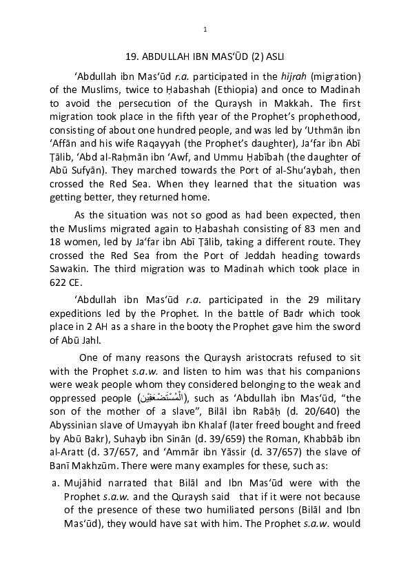 19. ABDULLAH IBN MAS'UD (2) Muhammad Amin Samad Academia.edu