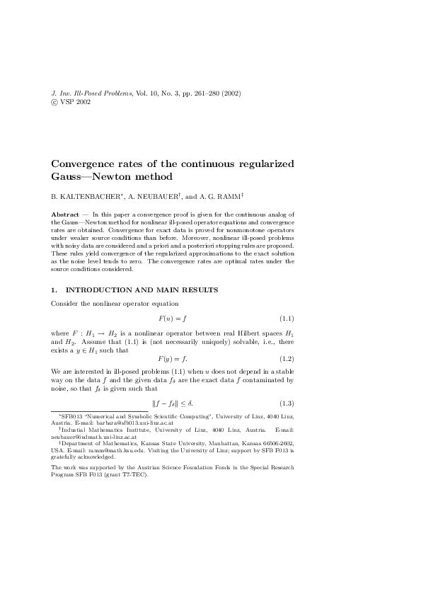 (PDF) Convergence rates of the continuous regularized Gauss—Newton method