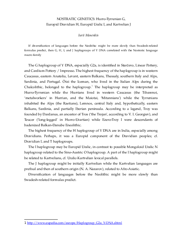 (DOC) NOSTRATIC GENETICS: Hurro-Tyrrenian G, Europid Dravidian H ...