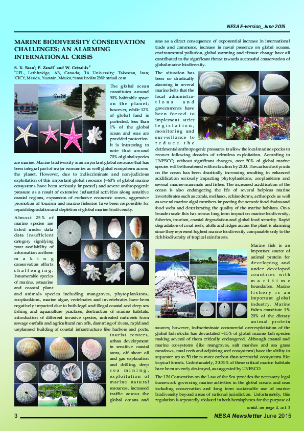 (PDF) Marine Biodiversity Conservation Challenges: An Alarming ...