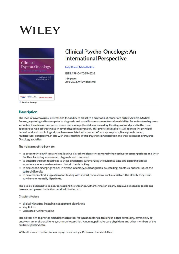 Clinical Psycho-Oncology: An International Perspective