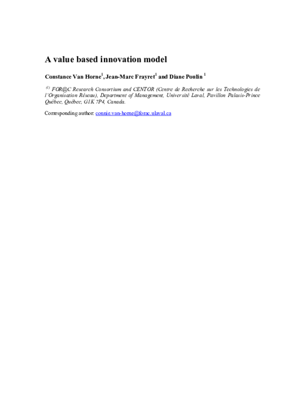 (PDF) A value based innovation model