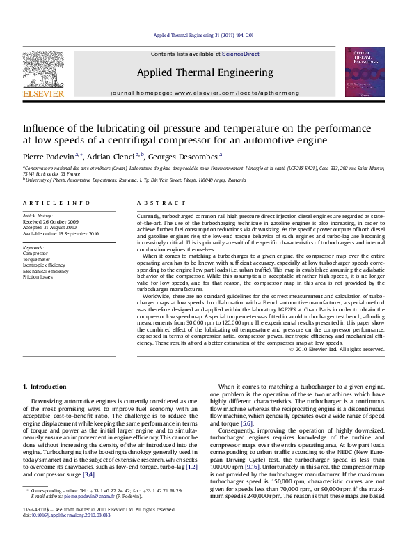 Influence of the lubricating oil pressure and temperature on the ...