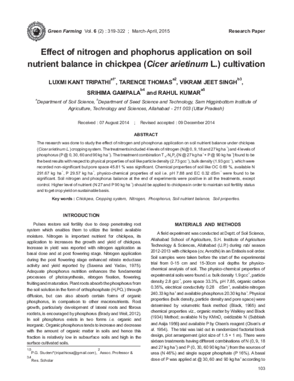 (PDF) EFFECT OF NITROGEN AND PHOPHORUS APPLICATION ON SOIL NUTRIENT ...