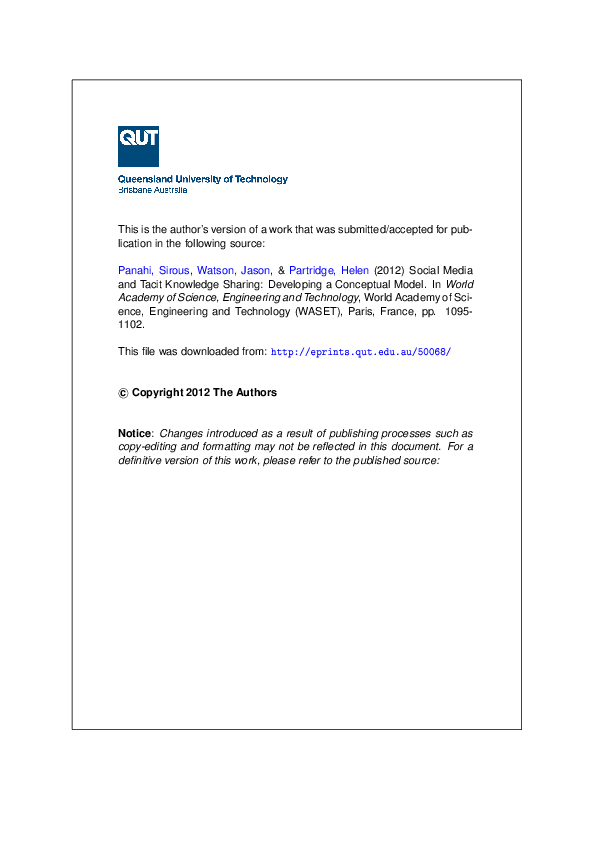(PDF) Social Media and Tacit Knowledge Sharing: Developing a Conceptual ...