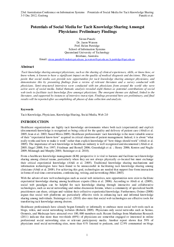 (PDF) Potentials of Social Media for Tacit Knowledge Sharing Amongst ...