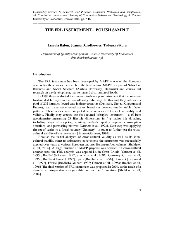 (PDF) The FRL Instrument - Polish Sample