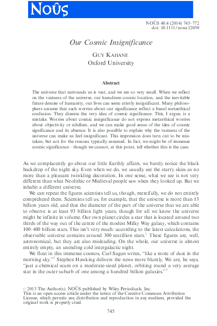 (PDF) Our Cosmic Insignificance