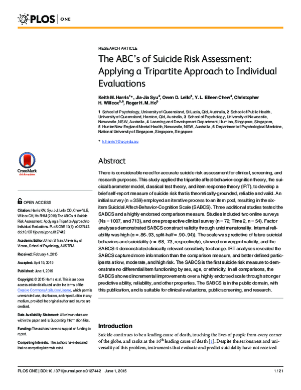(PDF) The ABC’s of suicide risk assessment: Applying a tripartite ...