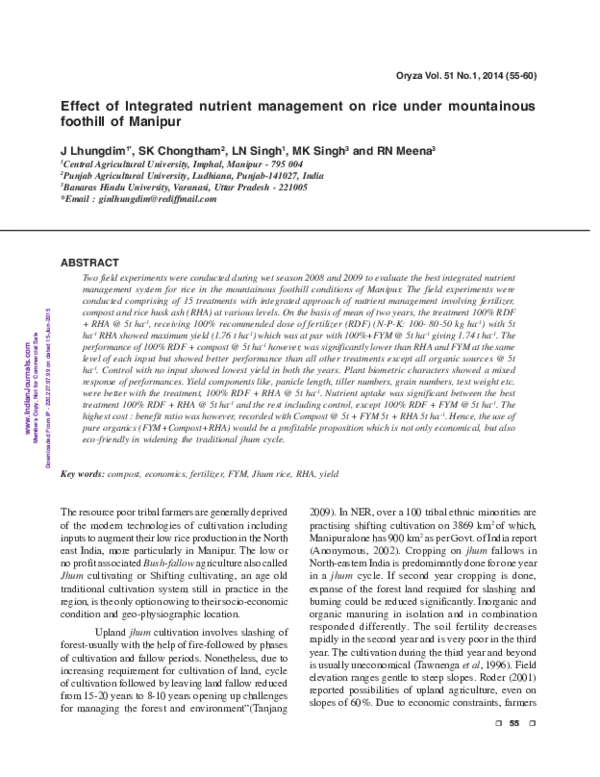 (PDF) Effect of Integrated nutrient management on rice under ...