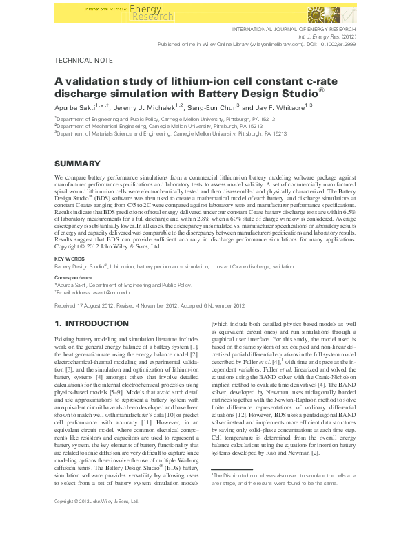 (PDF) A validation study of lithium-ion cell constant c-rate discharge ...