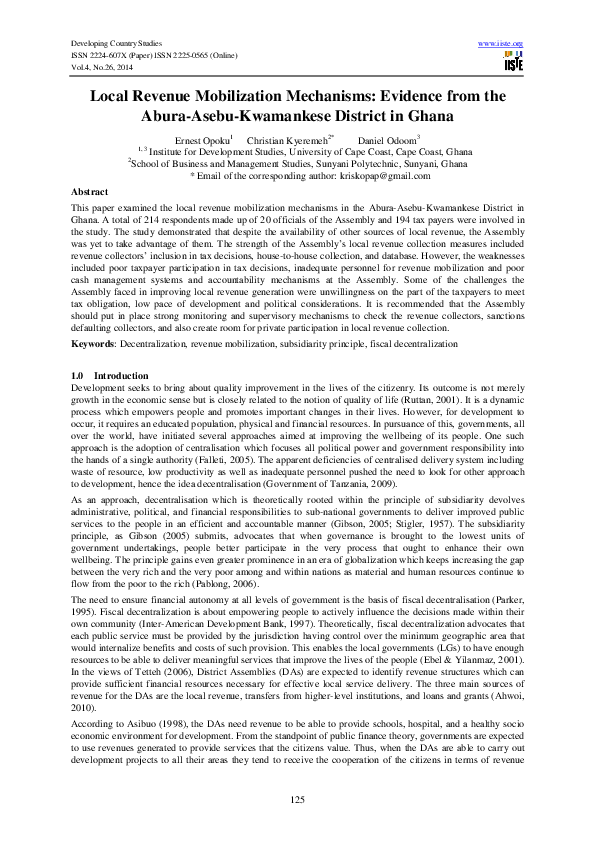 (PDF) Local revenue mobilization mechanisms Evidence from the Abura