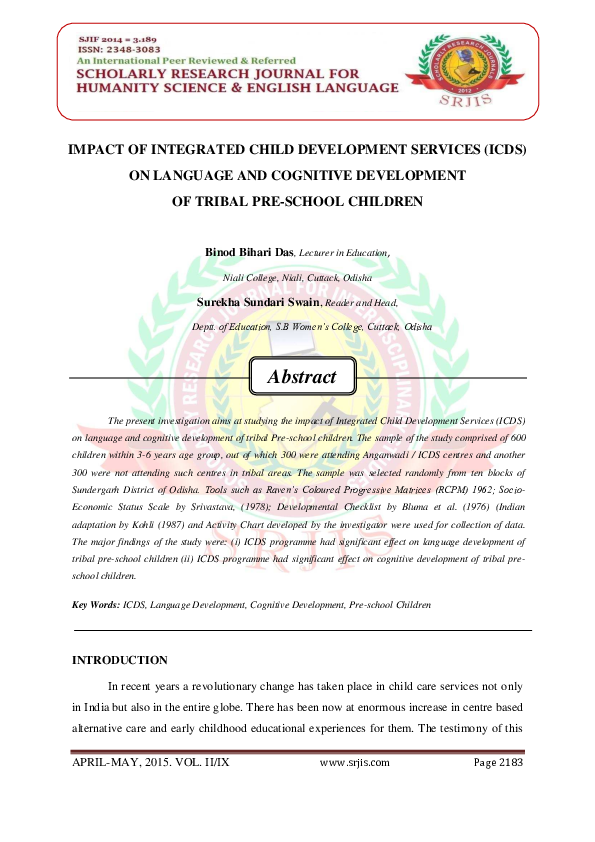 (PDF) IMPACT OF INTEGRATED CHILD DEVELOPMENT SERVICES (ICDS) ON ...